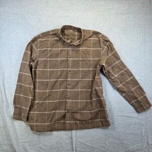 Muji Flannel Shirt Mens Large Brown Windowpane Plaid 100% Cotton Button Down